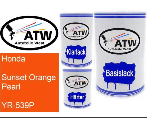 Honda, Sunset Orange Pearl, YR-539P: 500ml Lackdose + 500ml Klarlack + 250ml Härter - Set, von ATW Autoteile West.